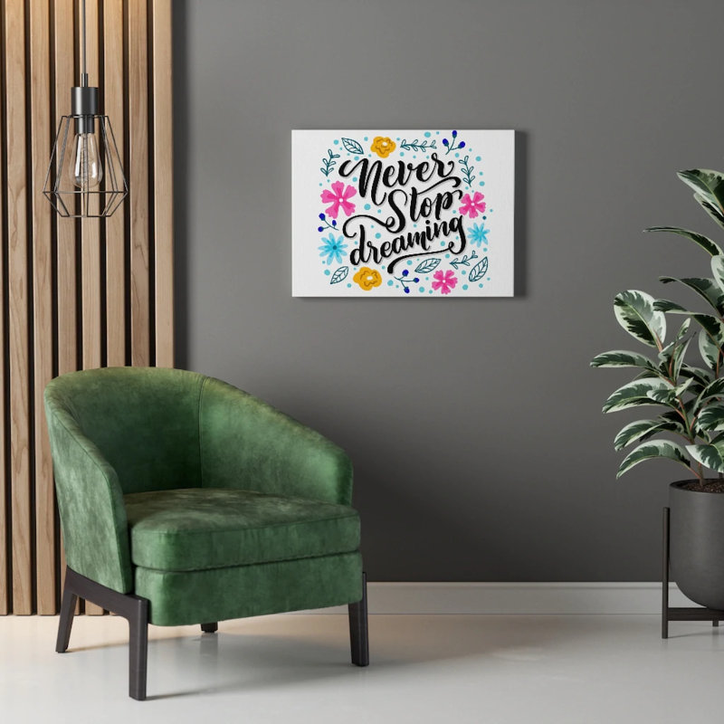 Art inspirant, citation sur toile, «Never Stop Dreaming», art mural, H 11 po x l 14 po