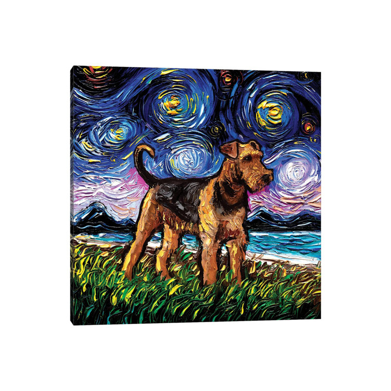 Airedale Terrier Night by Aja Trier - Painting on Canvas, Wrapped Canvas, 93.98 cm H x 93.98 cm W x 3.175 cm D