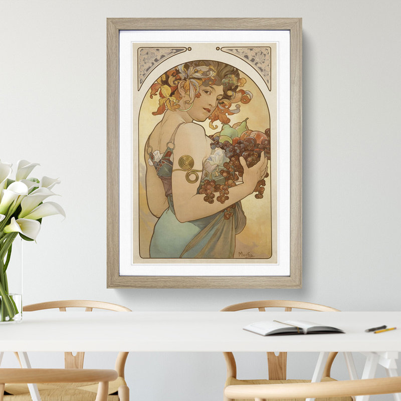 Fruit by Alphonse Mucha - Picture Frame Painting, Oak Framed, 65cm H x 48cm W x 2cm D