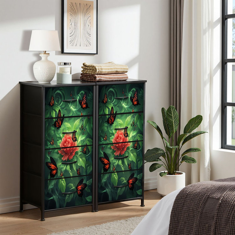 4 Drawer Dresser for Bedroom, Narrow Chest of Drawers, Wooden Top and Study Iron Frame 18"x37.5"-(WxH)