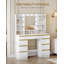 Dressing Table with Bulb/LED Light, Vanity Desk with 1 Large Drawer and 8 Small Drawer Cabinets, Adjustable Brightness, Large HD Mirror, 9 Open Storage Areas-1887351696