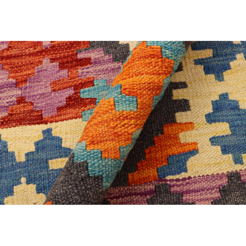 Tapis de couloir bleu / rouge / orange en laine noué à la main 2 pi 7 po x 6 pi 2 po Sidwell Southwestern