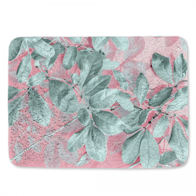 Pastel Leaves Bath Mat Nature Bathroom Decor Cottage, 34" L x 21" W
