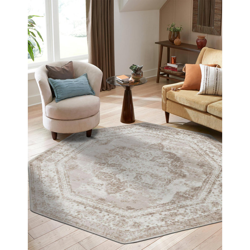 Tapis oriental brun / beige / ivoire Coblitz, Octogone 4 pi x 4 pi 1 po