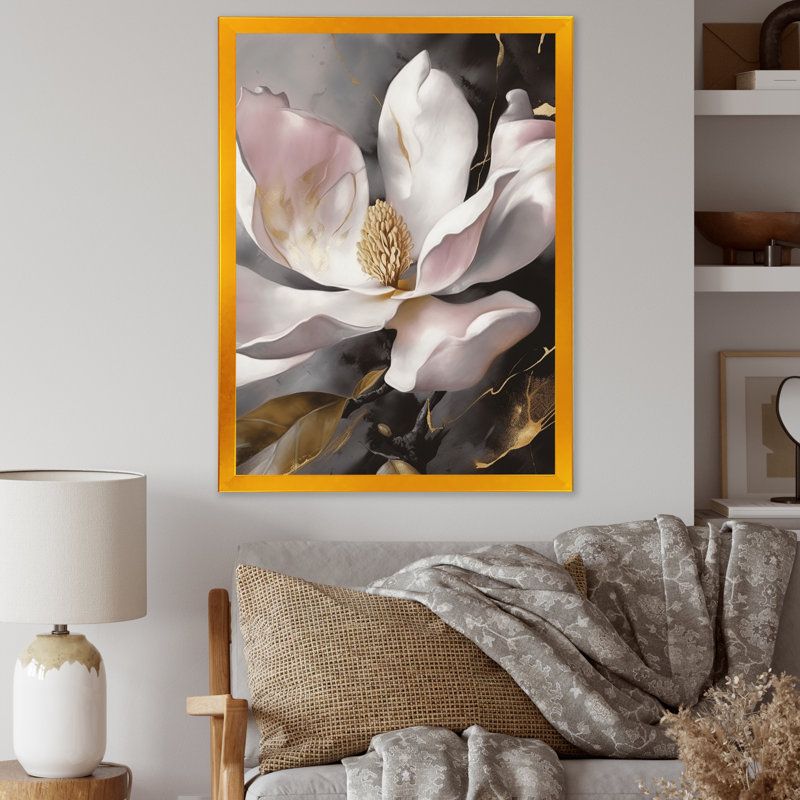 Rose magnifique Magnolias II - impression, H 20 po x l 12 po x P 1 po, Encadrement doré
