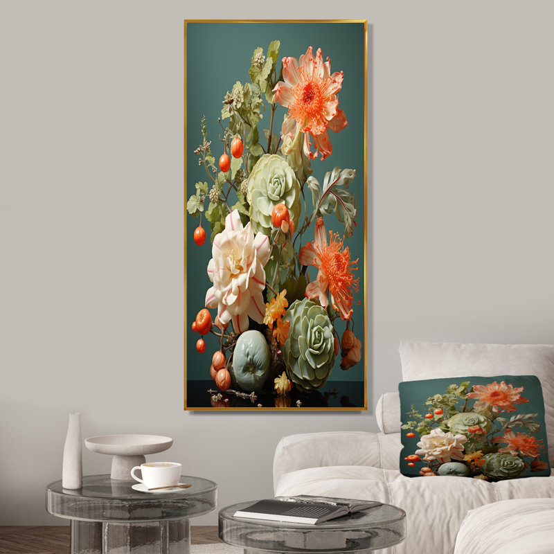 Bouquet d'oasis florales III, Cadre flottant doré, H 44 po x l 34 po