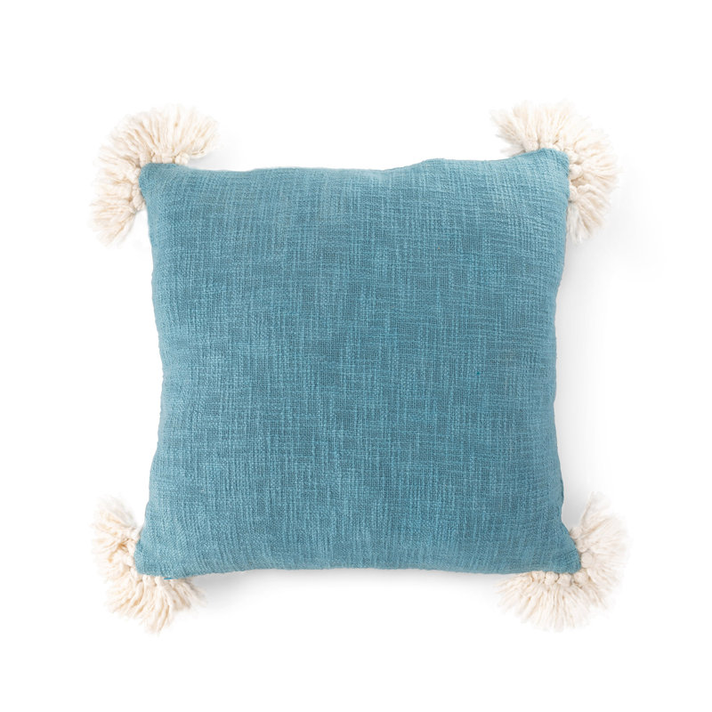 18" Blue Embroidered Cotton Deer Throw Pillow
