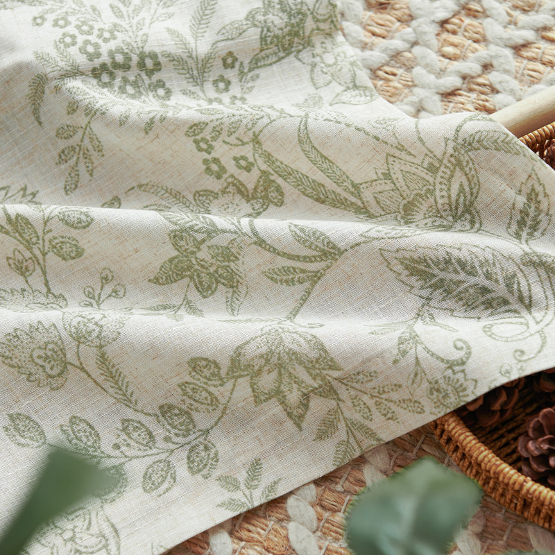Cantonnière à doublure florale en lin, Vert / Beige