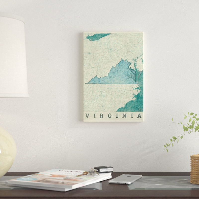 «Virginia Map», impression sur toile, H 40 po x l 26 po x P 1,5 po, Toile tendue, Pas de tapis
