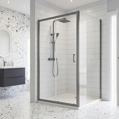 nuie Rene 1100mm Brushed Pewter Framed  Sliding Shower Door