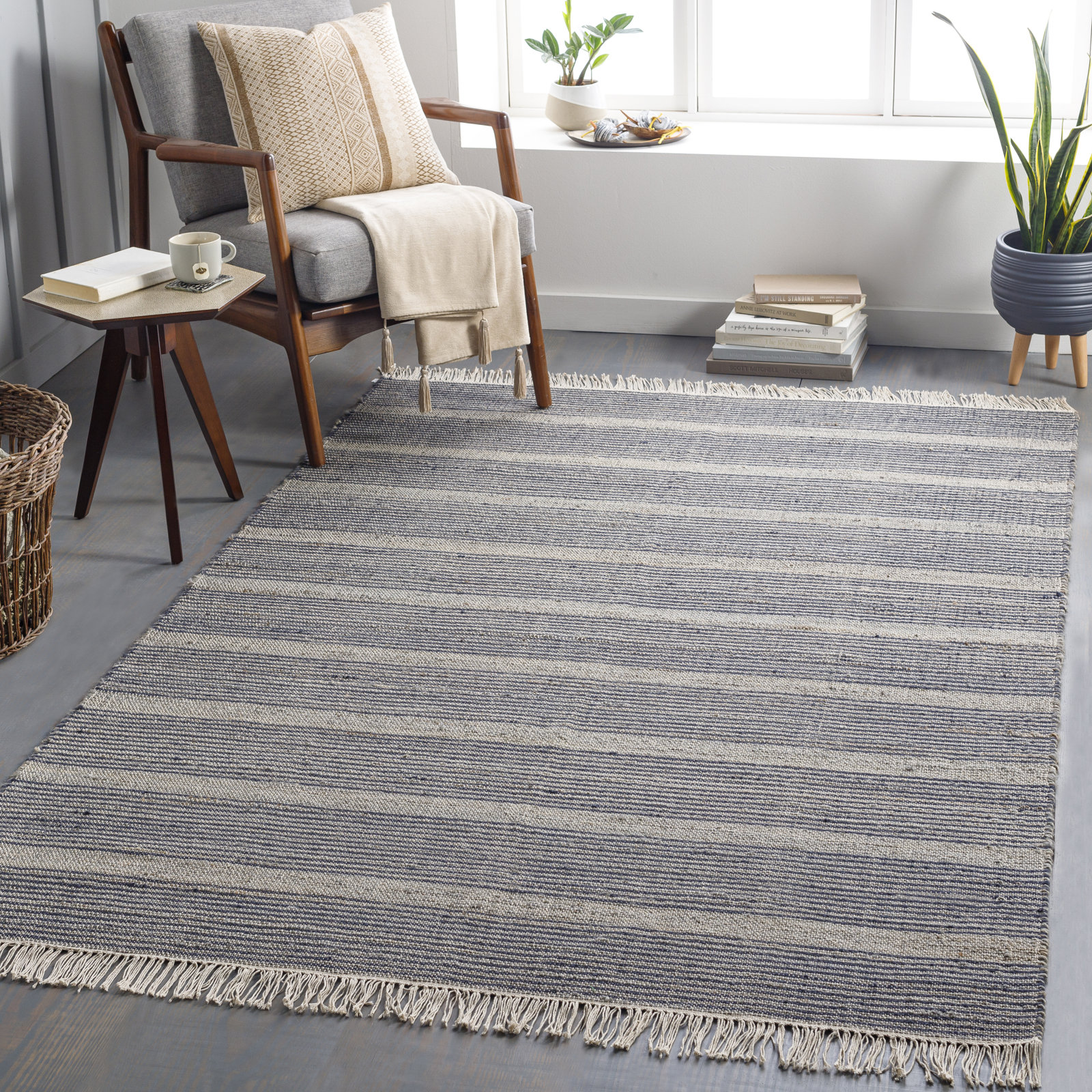 Haiya Hand-Woven Striped Jute Rug, Rectangle 9' x 12'