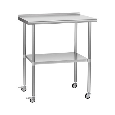 Table de travail en acier inoxydable 30 pouces avec roulettes, dosseret et tablettes réglables pour les garages de cuisine commerciale, dosseret en métal de construction, roulettes pour l'extérieur du restaurant