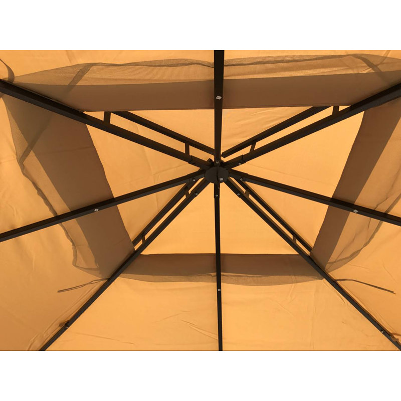 Tan Steel and Polyester Double Roof Patio Gazebo
