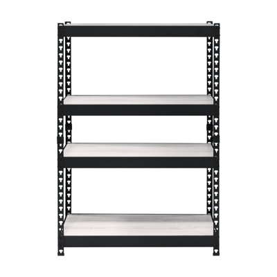 Adjustable Shelves 4 Tier Bookcase In Rectangular Configuration, Black Metal Hollow Frame Style, Natural Color Theme, Kd Construction Method, 32 Depth Of Product Item, 17 Width 48 Height Item Shelf