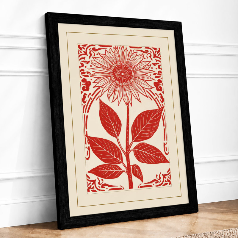 Sunflower Print Botanical - Framed Print, A4 - 29.7 x 21.0 cm, Black