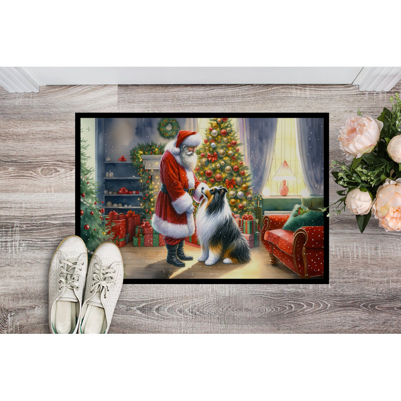 Paillasson Collie and Santa Claus, L 24 po x L 36 po