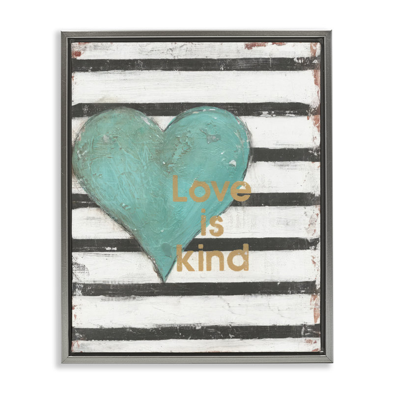 «Love Is Kind on Stripes», cadre flottant, design par Cassandra Cushman, Gris, H 31 po x l 25 po
