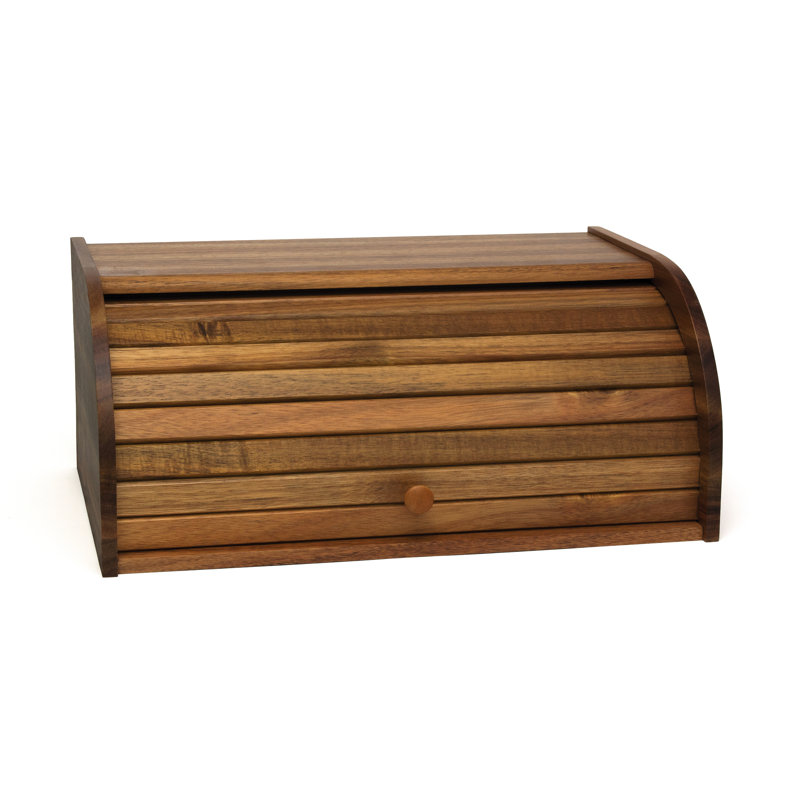 Acacia Wood Rolltop Bread Box with Natural Finish