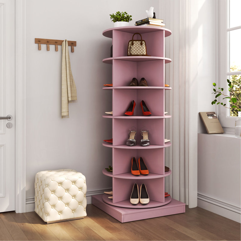 Armoire à chaussures rose rotative 360 degrés 6 couches, Rose