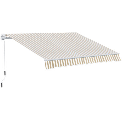 12' X 10' Retractable Yard Awning - & Water-, Manual Crank, Aluminum Frame, 280G/M Fabric, Beige White For Patio Protected, Operated, Balcony, Yard,