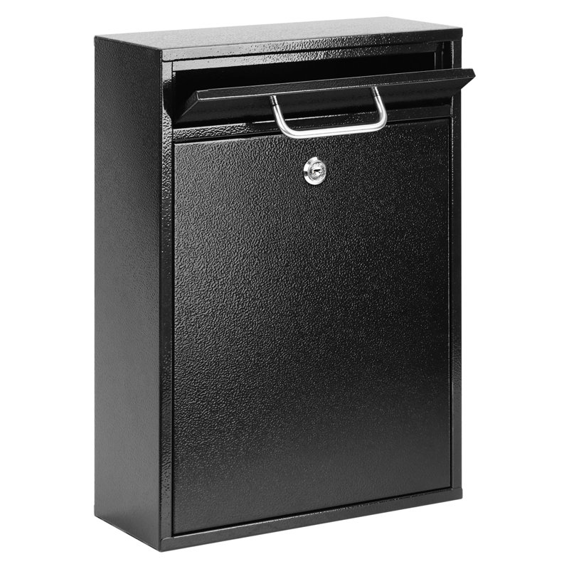 Boîtes aux lettres en acier pour l'extérieur, boîte aux lettres murale verrouillable, boîte de dépôt verrouillable de sécurité, boîtes de collection pour la maison, le bureau ou le commercial, H 16,2 po x L 11,2 po x l 4,6 po, noir x grand