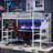 Black Metal Queen Loft Bed With Storage Wardrobe And Study Desk-1276656764