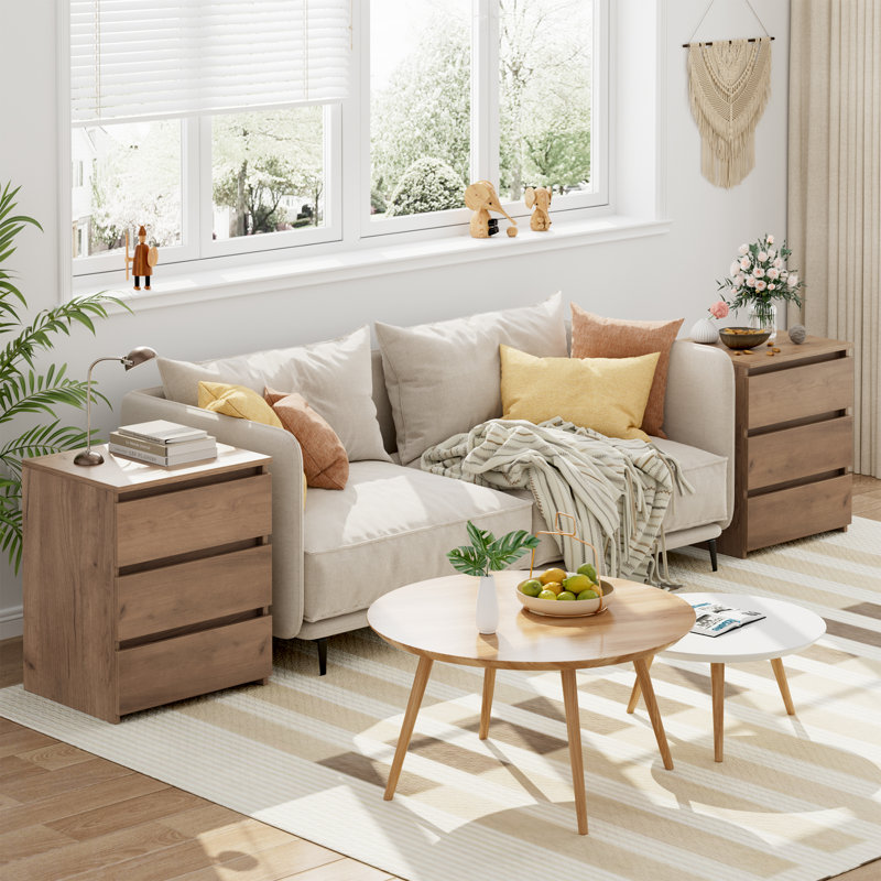 Brown Manufactured Wood 3-Drawer Nightstand Set of 2