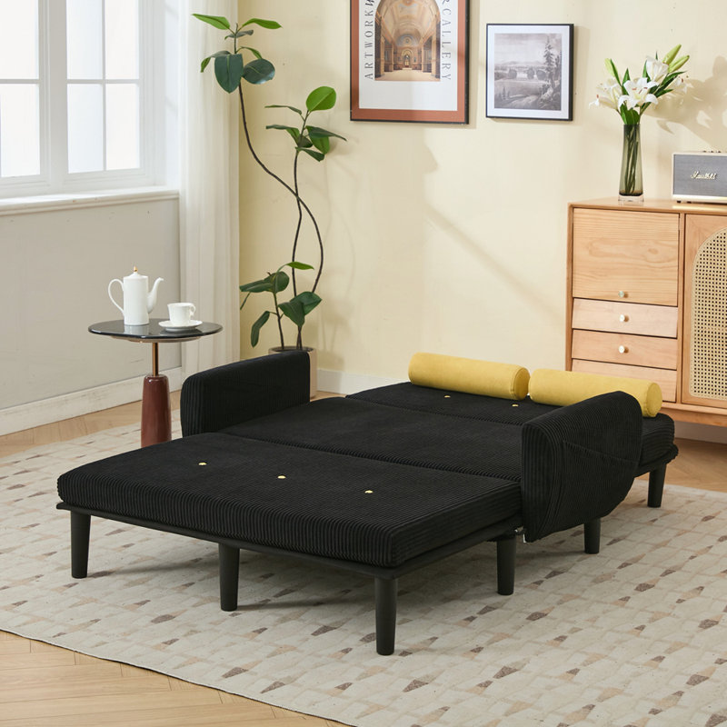 Corduroy Loveseat Sofa with Storage USB Charger and Adjustable Recliner for Living Room, Black