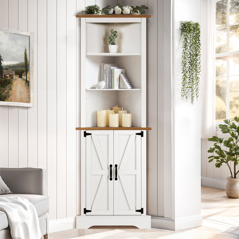 Bertfriede Corner Storage Bookcase, White/Brown