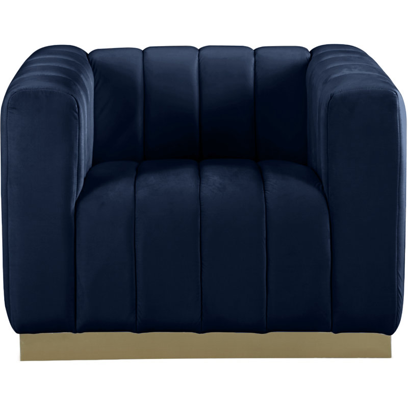 Fauteuil en velours de 38,5 po Tyneside, Velours bleu marine