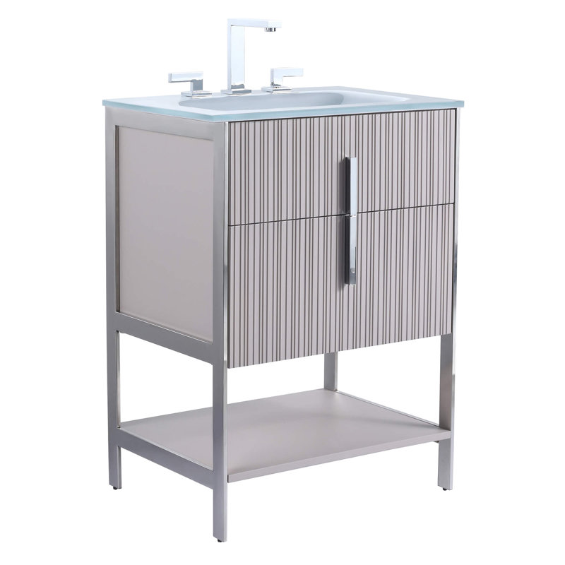 Mirutil Single Bathroom Vanity with Top, Chrome, Bright Taupe