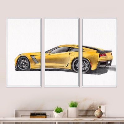 " Yellow Sport Car With Its Shadow I " 3 - Pieces