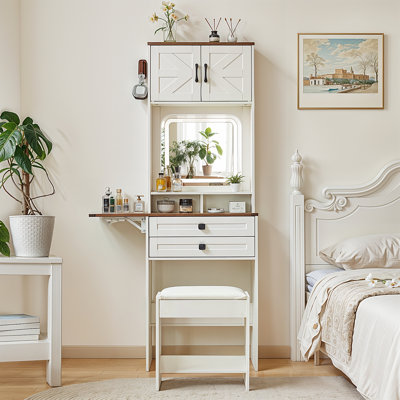 Ensemble de bureau de meuble-lavabo compact avec dessus en verre blanc
