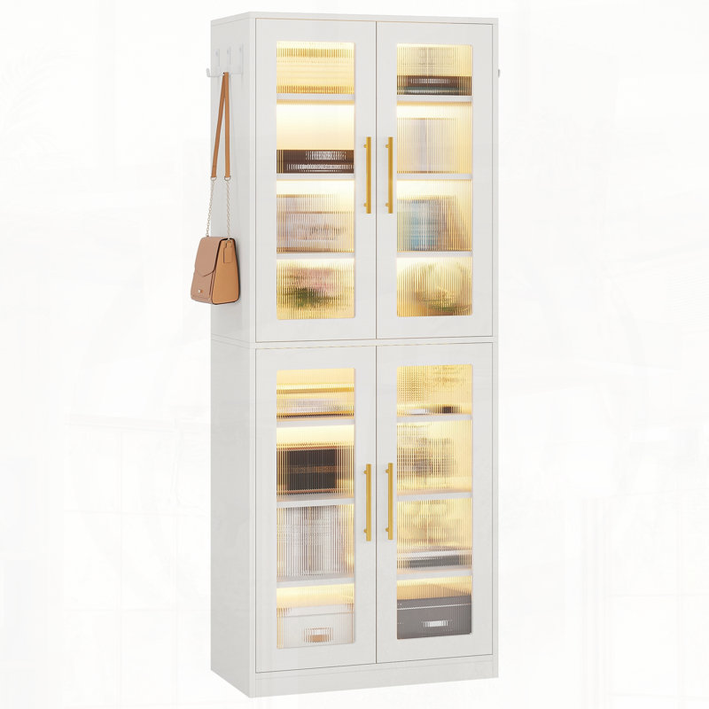 Bibliothèque avec portes et armoire à DEL avec tablettes réglables, Blanc
