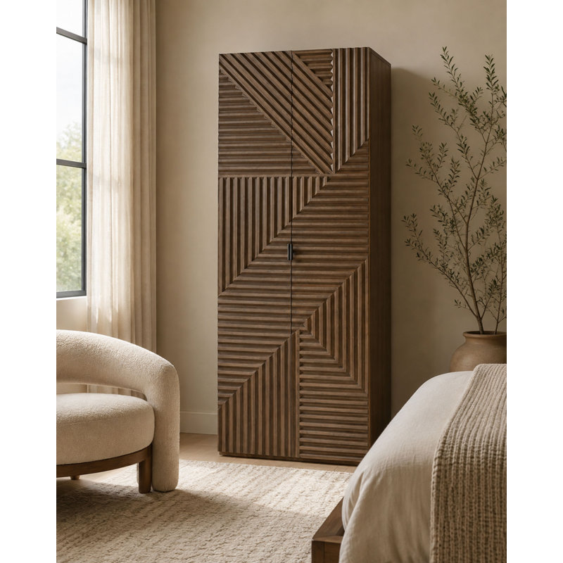 Oak Crest Fluted Wardrobe Armoire in Rye – American White Oak Veneer