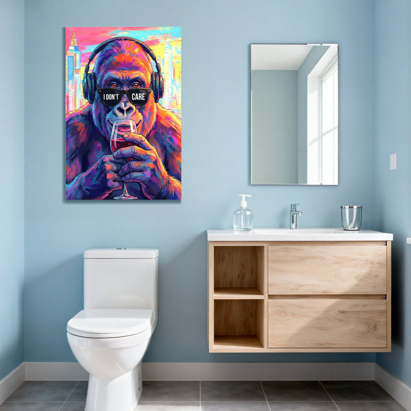Animaux, gorille coloré avec casque et vin, H 40 po x l 28 po