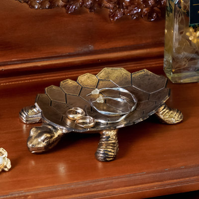 Metal Gold Tortoise Turtle Jewellery Organizer Tray Trinket Dish