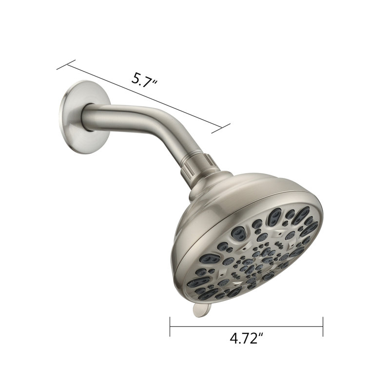 Pomme de douche haute 4,72 po avec finition en nickel brossé - 6 réglages réglables, colmatage, 1,8 gal / min, débit, montage facile