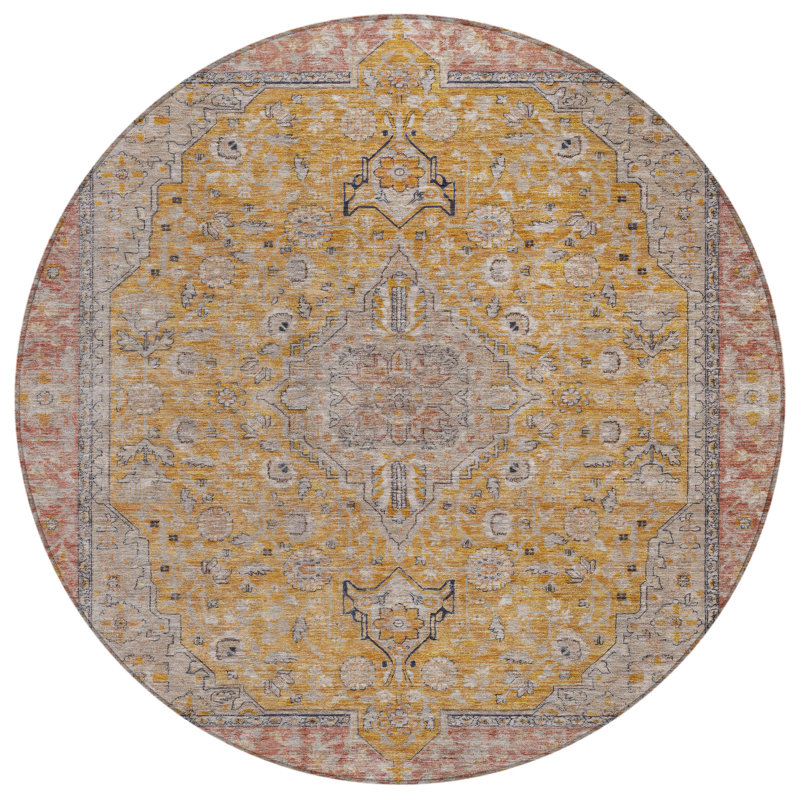 Vexira Gold Washable Indoor-Outdoor Rug - LOOMLAN, 2'3" x 7'6"