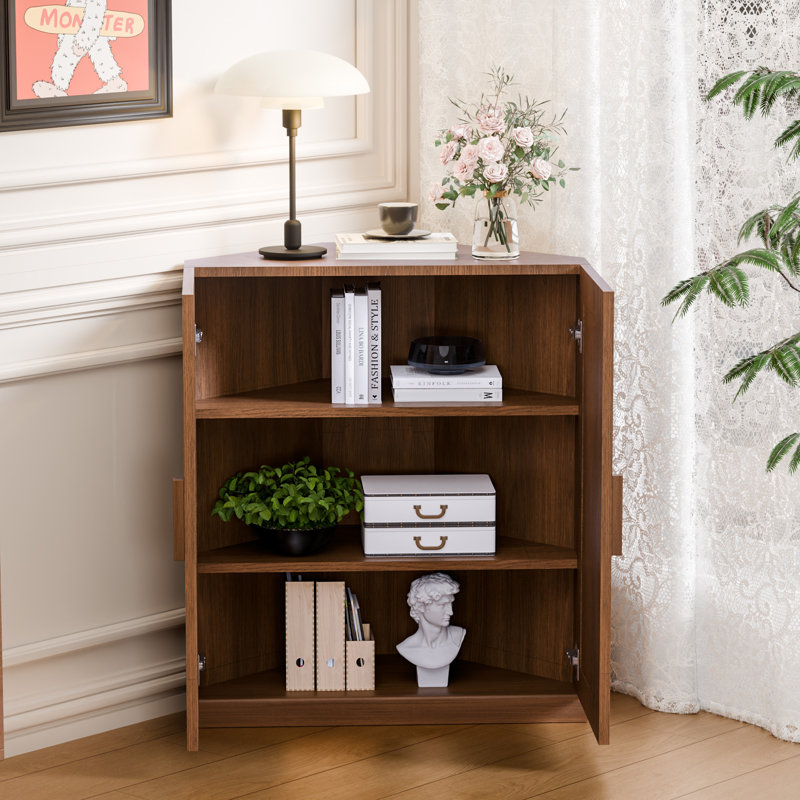 Corner Storage Cabinet, Stackable Corner Shelf for Living Room, Bedroom, Kitchen, Solid Wood Veneer (31" / 36" Options), 1