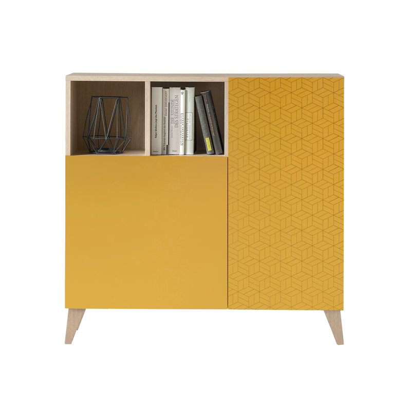 12 - Pair Shoe Storage Cabinet, Light Oak/Mustard