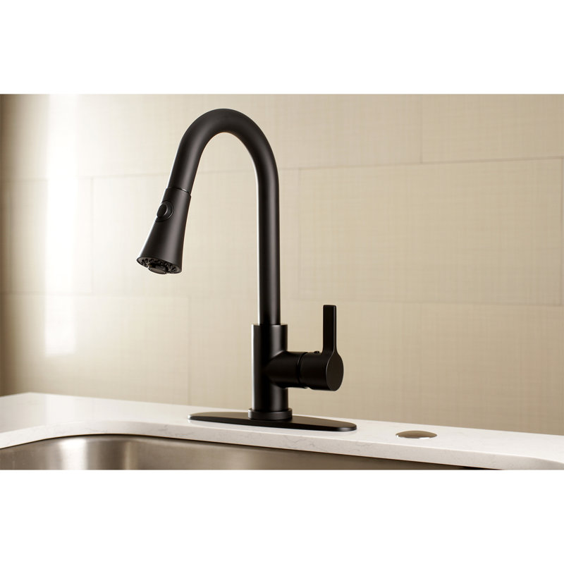 Kingston Brass Continental Single-Handle Pull-Down Kitchen Faucet, Matte Black