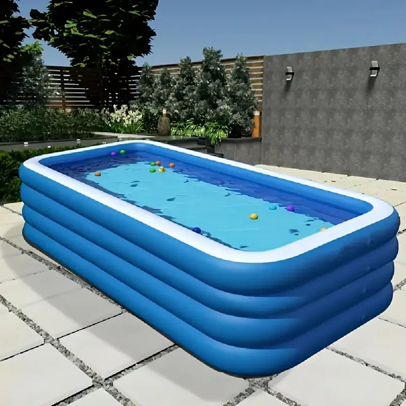 Très grande piscine gonflable améliorée | Parc aquatique bleu 122 * 70 * 29 pouces pour les activités de plein air