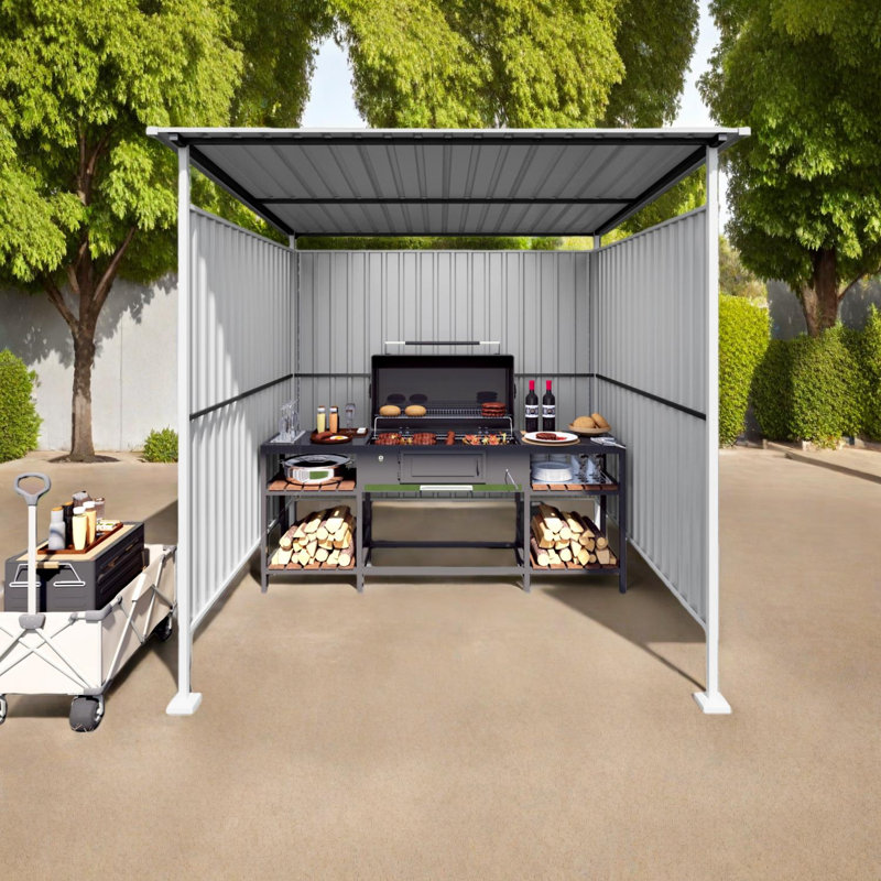Remise de rangement pour vélo en acier galvanisé Lean-To 6 x 6 pi avec toit incliné pour terrasse, cour et barbecue