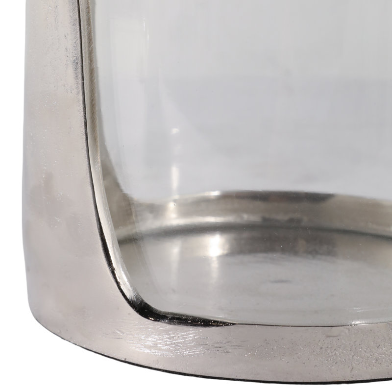 Modern Tabletop Candle Holder With Metal Base - Decorative Candle Holder With Glass Hurricane For Living Room Or Floor Home Decor - 8.5", Silver