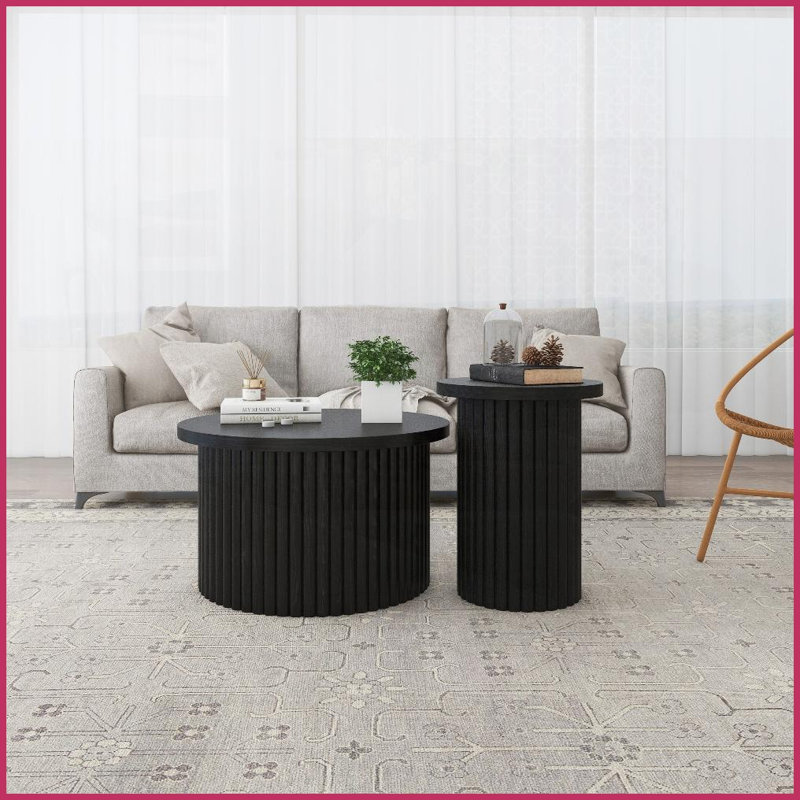 Ensemble de tables basses modernes 2 pièces pour salon, panneau de fibres à densité moyenne et amp; Tables gigognes en fer pour appartements