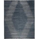 Rectangle Striped Hand-Knotted Wool Area Rug in Blue