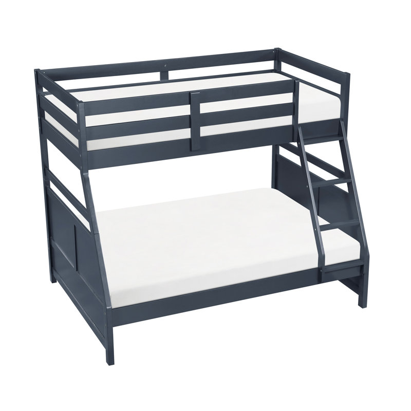 Lit superposé simple au-dessus d'un lit double avec finition bleu marine, garde-corps et support à lattes, cadre d'accessoires de chambre à coucher contemporain, économiseur d'espace