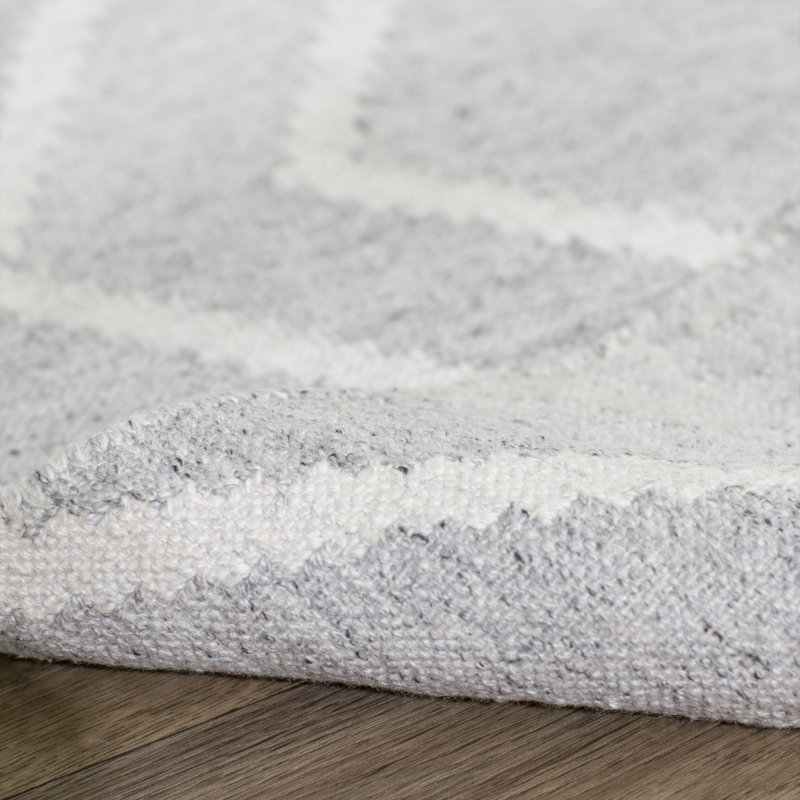 Whittlesey Hand Woven Viscose/Wool Geometric Rug in Gray/Ivory, Rectangle 8' x 10'
