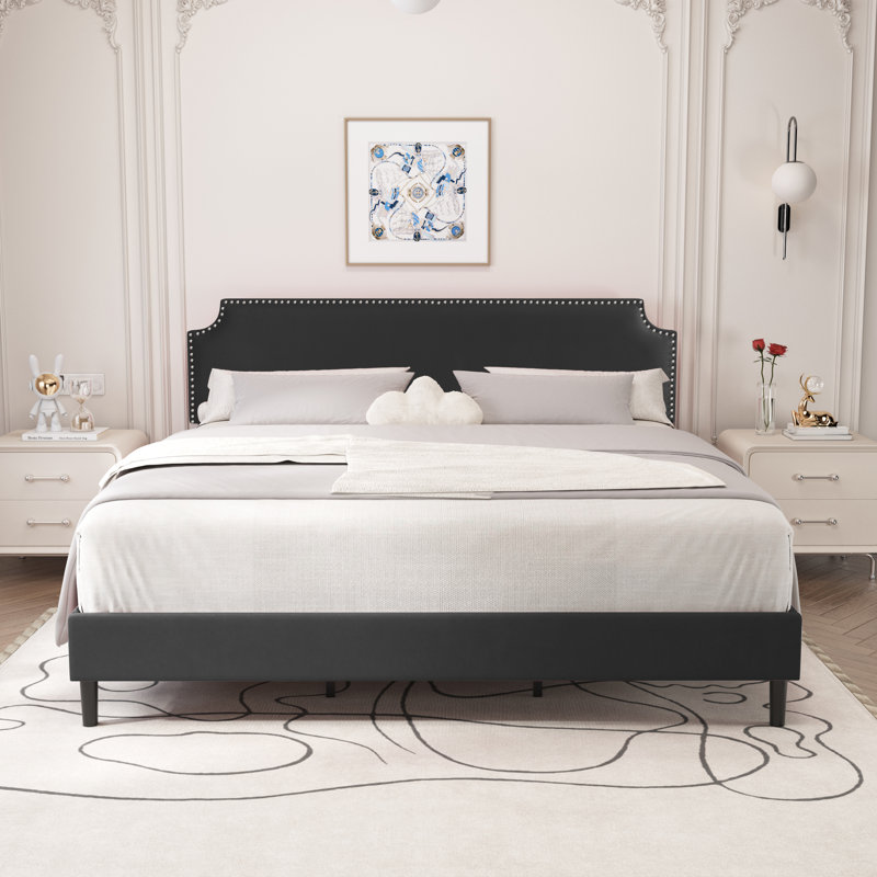 Arvada Upholstered Platform Bed, Black, Queen